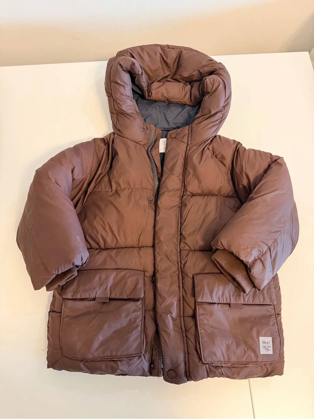 Zara Kids Chocolate Brown Hooded Puffer Coat Fleece Lined 3-4 Years 104cm